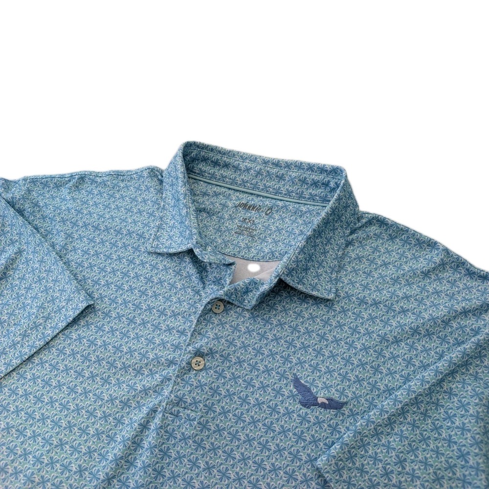 Johnnie O Polo Shirt Men 2XL All Over Print Performance Stretch Golf Shirt Blue